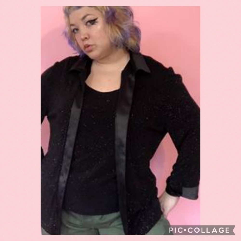 Beautiful, dressy sparkly black blouse.22